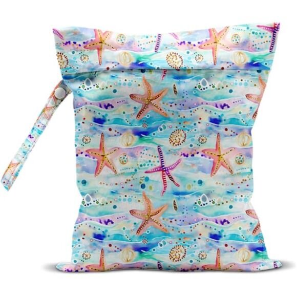 Wet Bag for Swimsuit, Beach Travel Essentials Wet Dry Bag, Starfish And Jellyfis - Picture 1 of 6